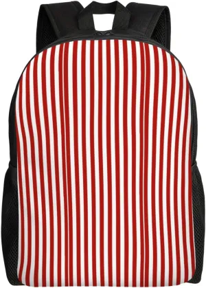 Red And White Stripes Minimalist Laptop Backpack – Waterproof Business Travel Bag, Breathable Design, Modern Work & Leisure