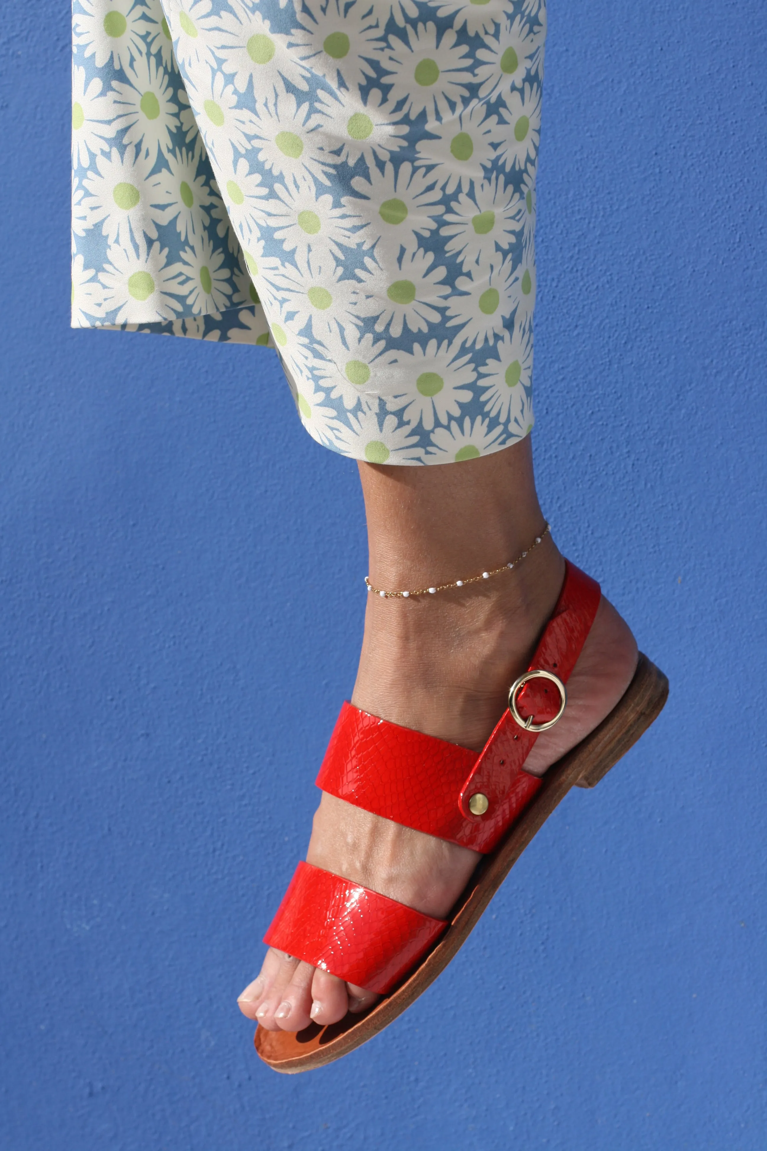 Red Lipstick - Camel Sole - Slingback Two-Strap Sandals