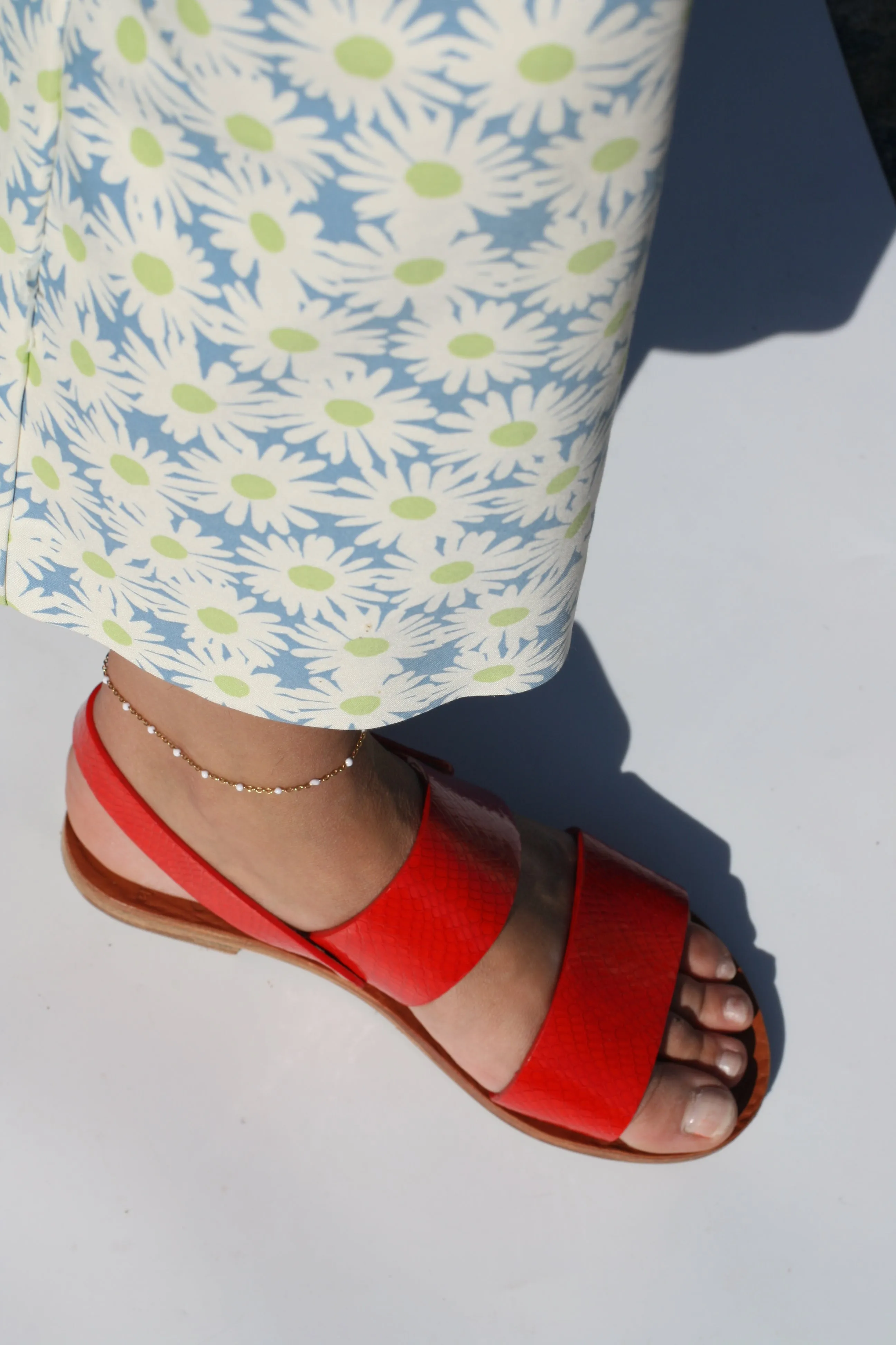 Red Lipstick - Camel Sole - Slingback Two-Strap Sandals