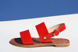 Red Lipstick - Camel Sole - Slingback Two-Strap Sandals