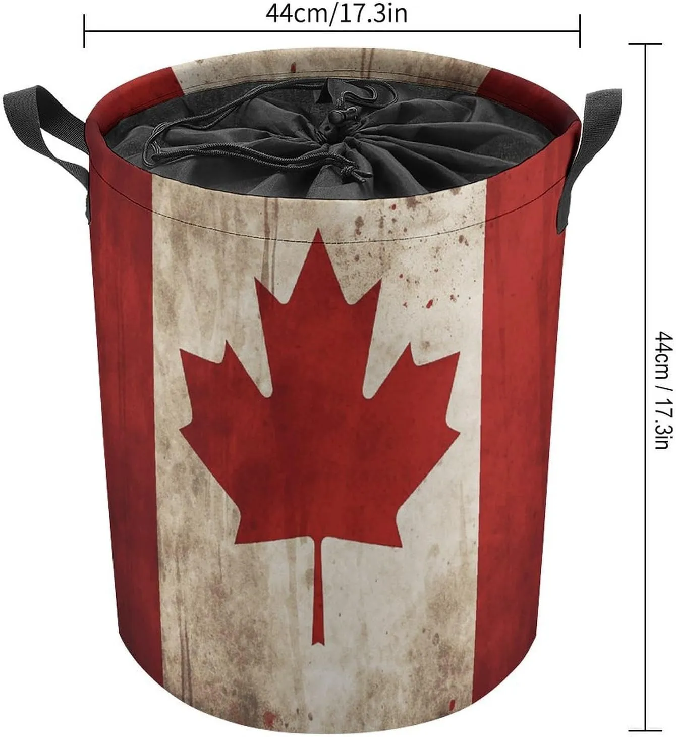 Retro Canada Flag Laundry Bag Round Laundry Basket Collapsible Hamper with Handles Drawstring Closure Waterproof Storage Basket Dirty Clothes Organizer for Bedroom Bathroom Dorm 17" X 17"