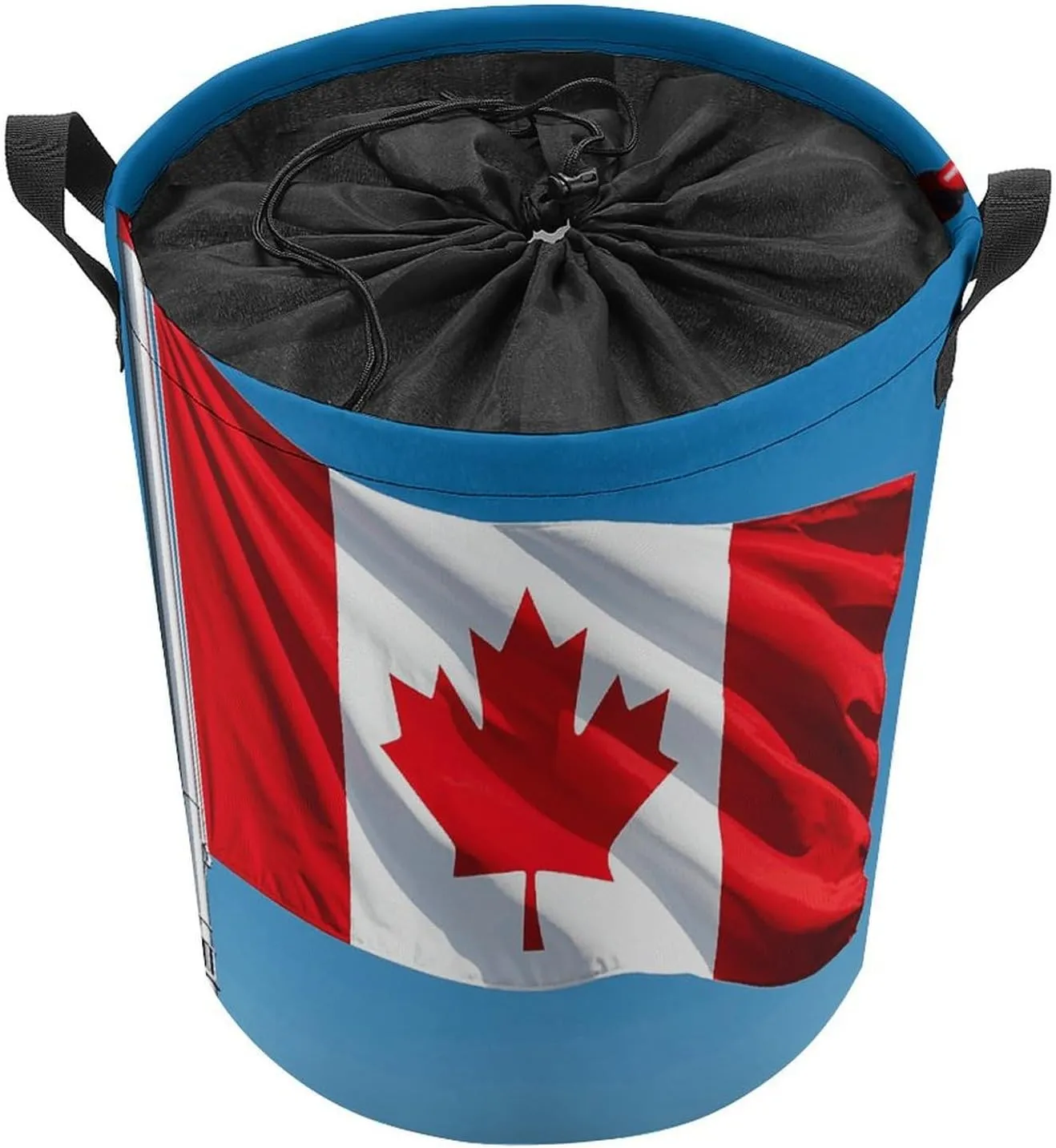 Retro Canada Flag Laundry Bag Round Laundry Basket Collapsible Hamper with Handles Drawstring Closure Waterproof Storage Basket Dirty Clothes Organizer for Bedroom Bathroom Dorm 17" X 17"