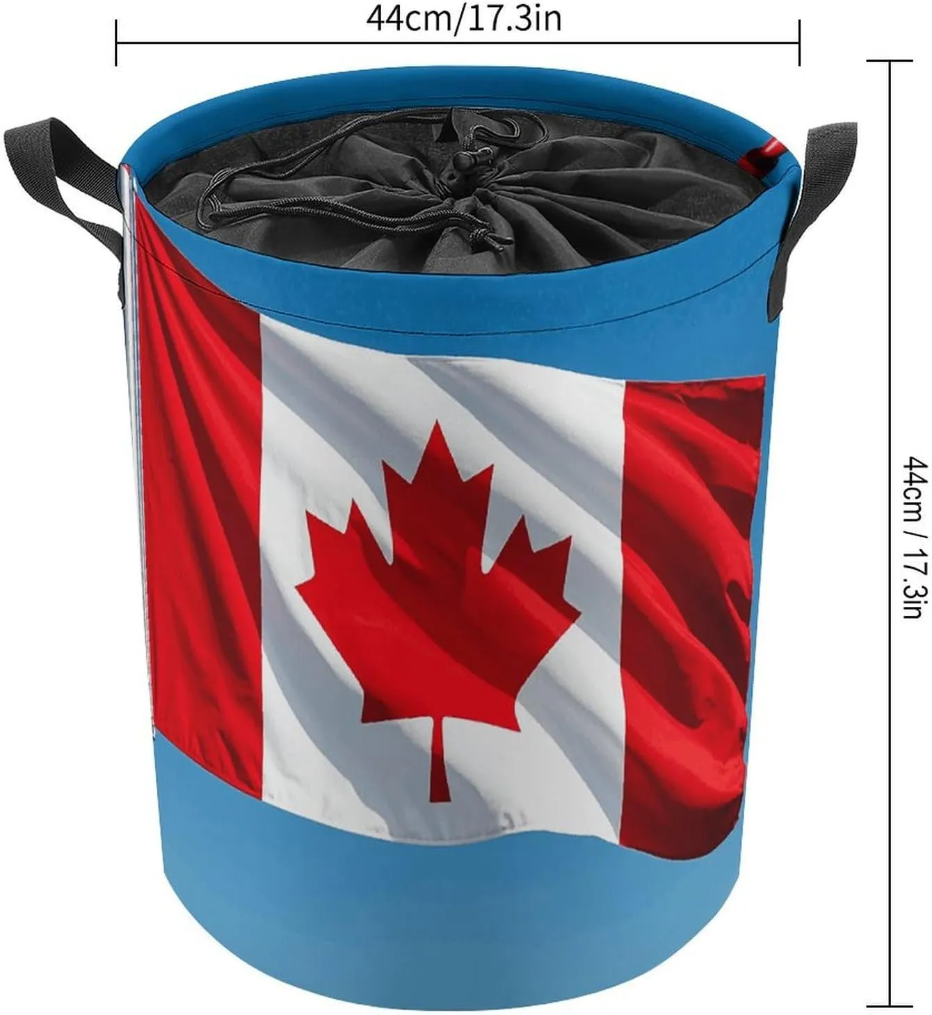 Retro Canada Flag Laundry Bag Round Laundry Basket Collapsible Hamper with Handles Drawstring Closure Waterproof Storage Basket Dirty Clothes Organizer for Bedroom Bathroom Dorm 17" X 17"
