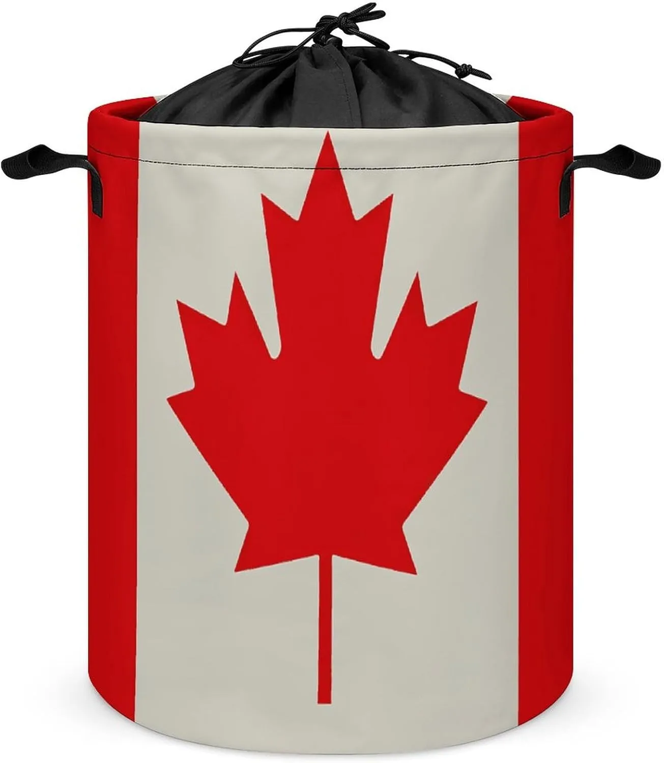 Retro Canada Flag Pattern Laundry Bag Round Laundry Basket Collapsible Hamper with Handles Drawstring Closure Waterproof Storage Basket Dirty Clothes Organizer for Bedroom Bathroom Dorm 17" X 17"