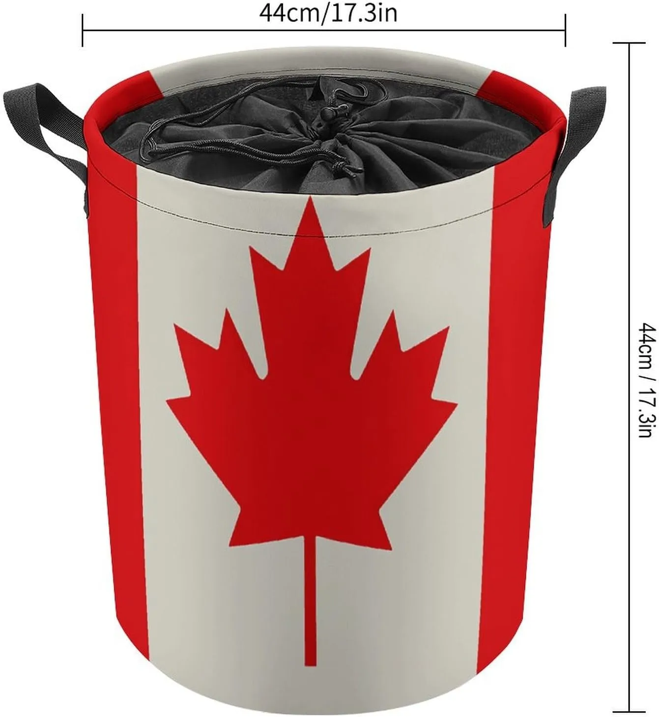 Retro Canada Flag Pattern Laundry Bag Round Laundry Basket Collapsible Hamper with Handles Drawstring Closure Waterproof Storage Basket Dirty Clothes Organizer for Bedroom Bathroom Dorm 17" X 17"
