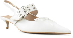 RF ROOM OF FASHION Women's Pointed Toe Slingback Mule Kitten Heel Pumps, Buckle Crystal Jeweled Design, Mary Jane Style