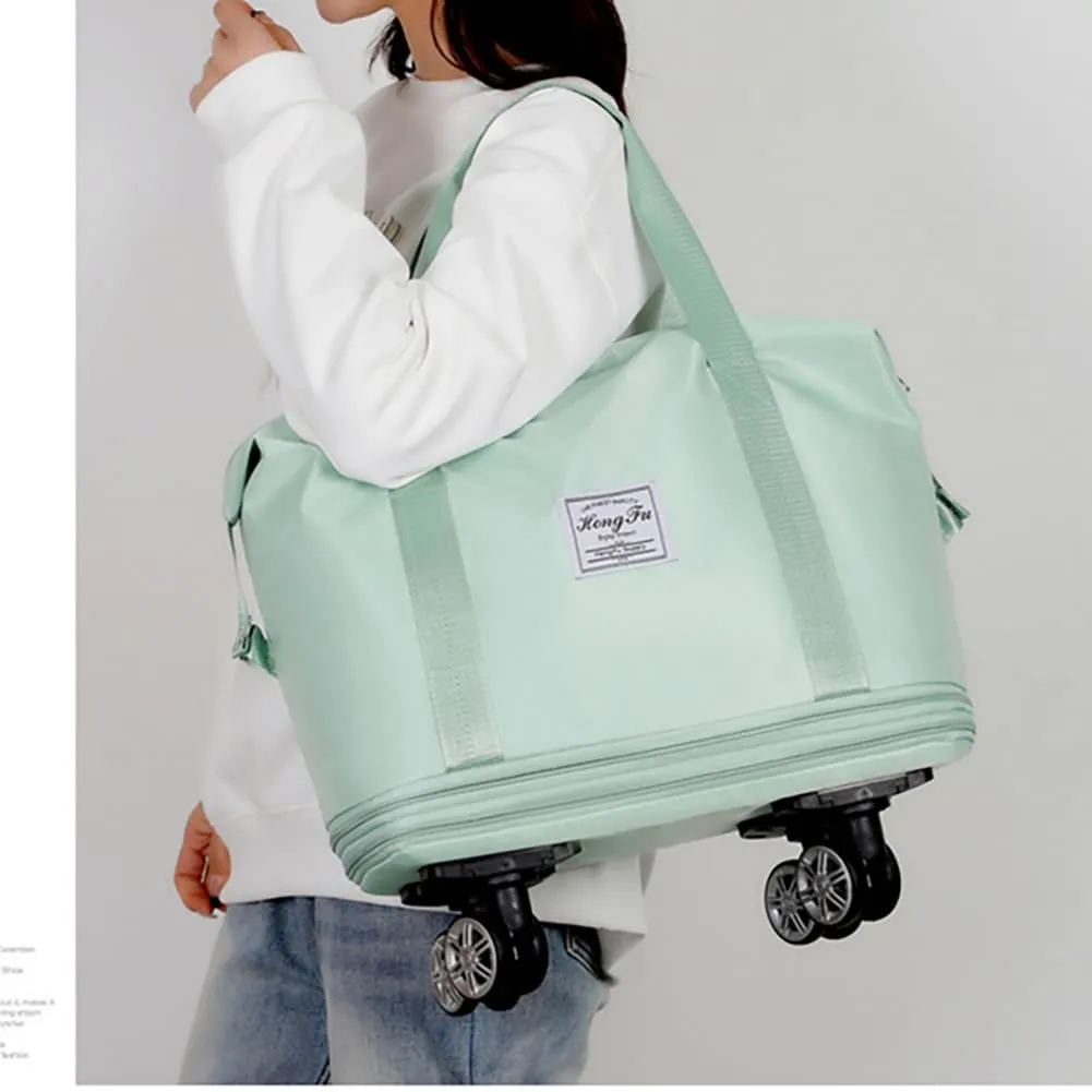 Rolling Duffle Bag with Wheels Foldable Travel Duffle Bags Expandable Carry on Luggage Bag with Detachable Wheels Large Weekender Overnight Bag (Green)