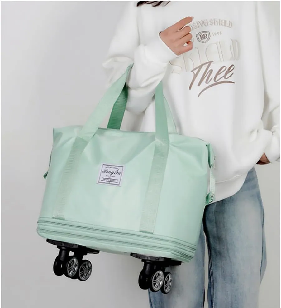Rolling Duffle Bag with Wheels Foldable Travel Duffle Bags Expandable Carry on Luggage Bag with Detachable Wheels Large Weekender Overnight Bag (Green)