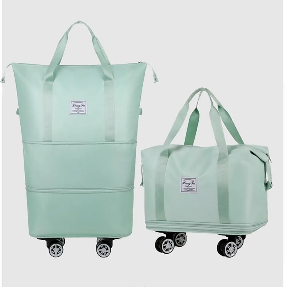 Rolling Duffle Bag with Wheels Foldable Travel Duffle Bags Expandable Carry on Luggage Bag with Detachable Wheels Large Weekender Overnight Bag (Green)
