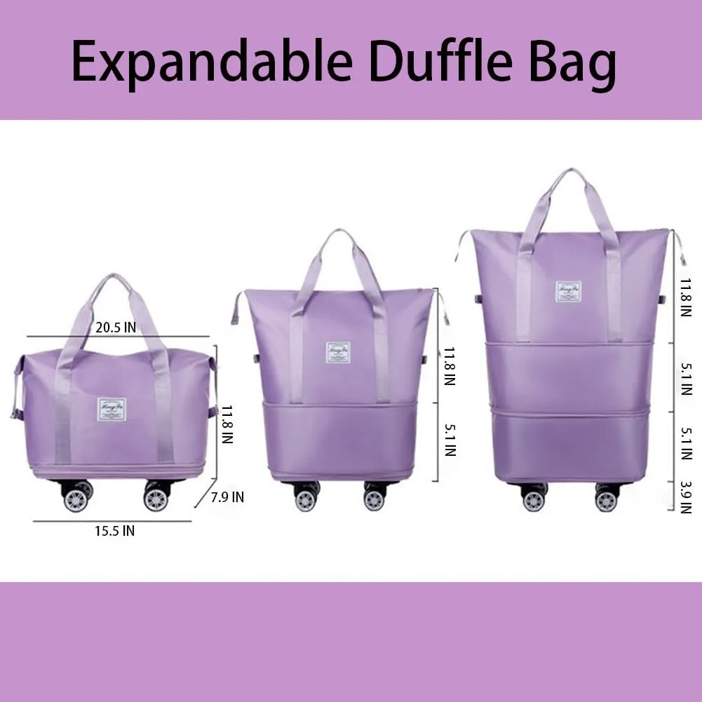 Rolling Duffle Bag with Wheels Foldable Travel Duffle Bags Expandable Carry on Luggage Bag with Detachable Wheels Large Weekender Overnight Bag (Grey)