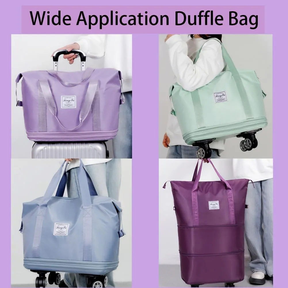Rolling Duffle Bag with Wheels Foldable Travel Duffle Bags Expandable Carry on Luggage Bag with Detachable Wheels Large Weekender Overnight Bag (Grey)