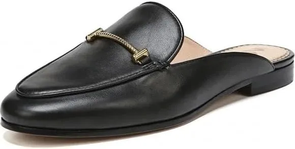 Sam Edelman Laurna Black Slip On Almond Toe Golden Accent Fashion Loafers