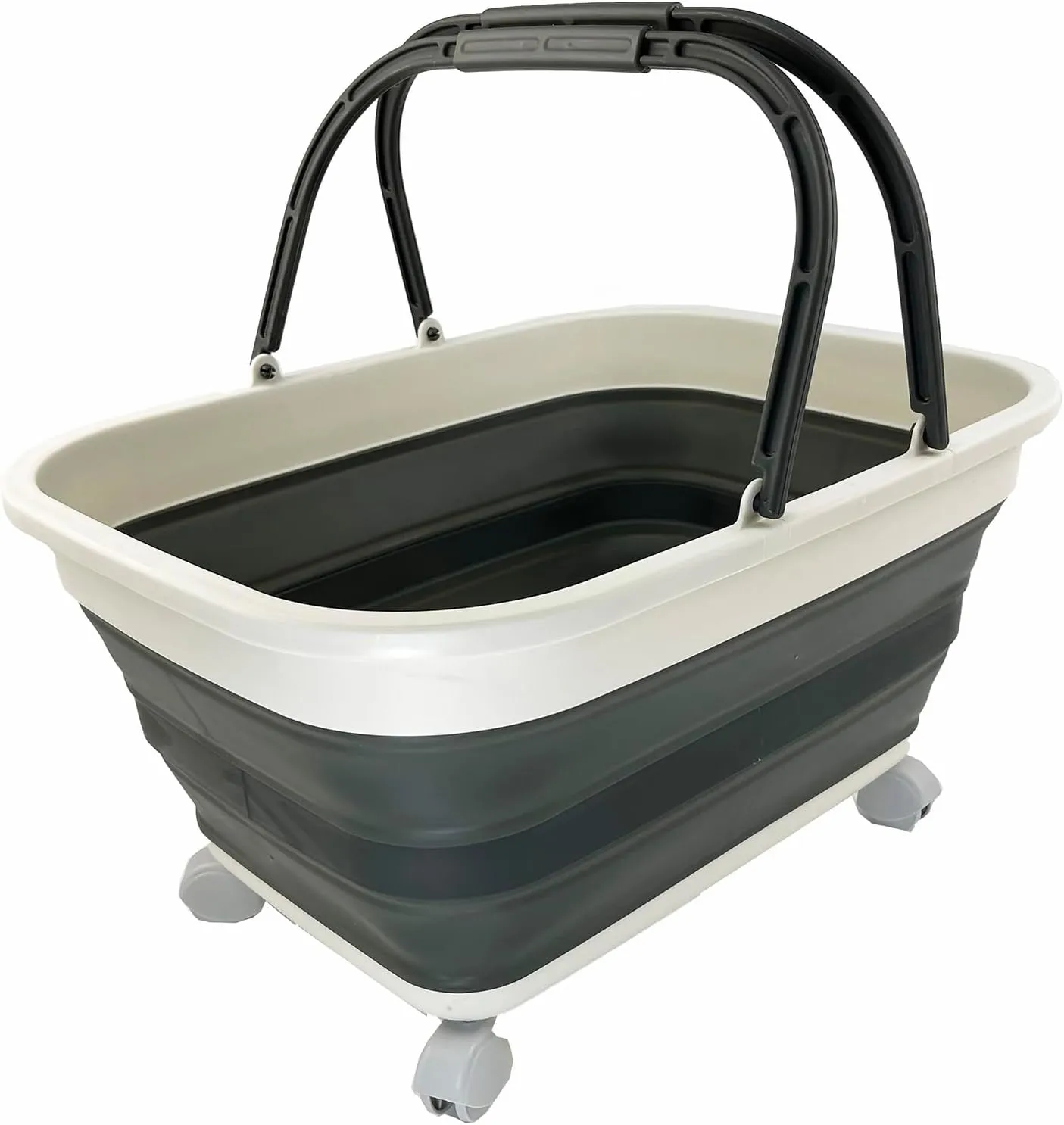 SAMMART 26L (6.8 Gallons) Collapsible Plastic Laundry Basket with Handle & Wheels-Foldable Pop Up Storage Container/Basket with handle and wheels-Portable Washing Tub (Grey/Washed Black)