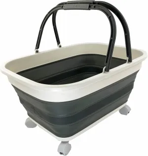 SAMMART 26L (6.8 Gallons) Collapsible Plastic Laundry Basket with Handle & Wheels-Foldable Pop Up Storage Container/Basket with handle and wheels-Portable Washing Tub (Grey/Washed Black)