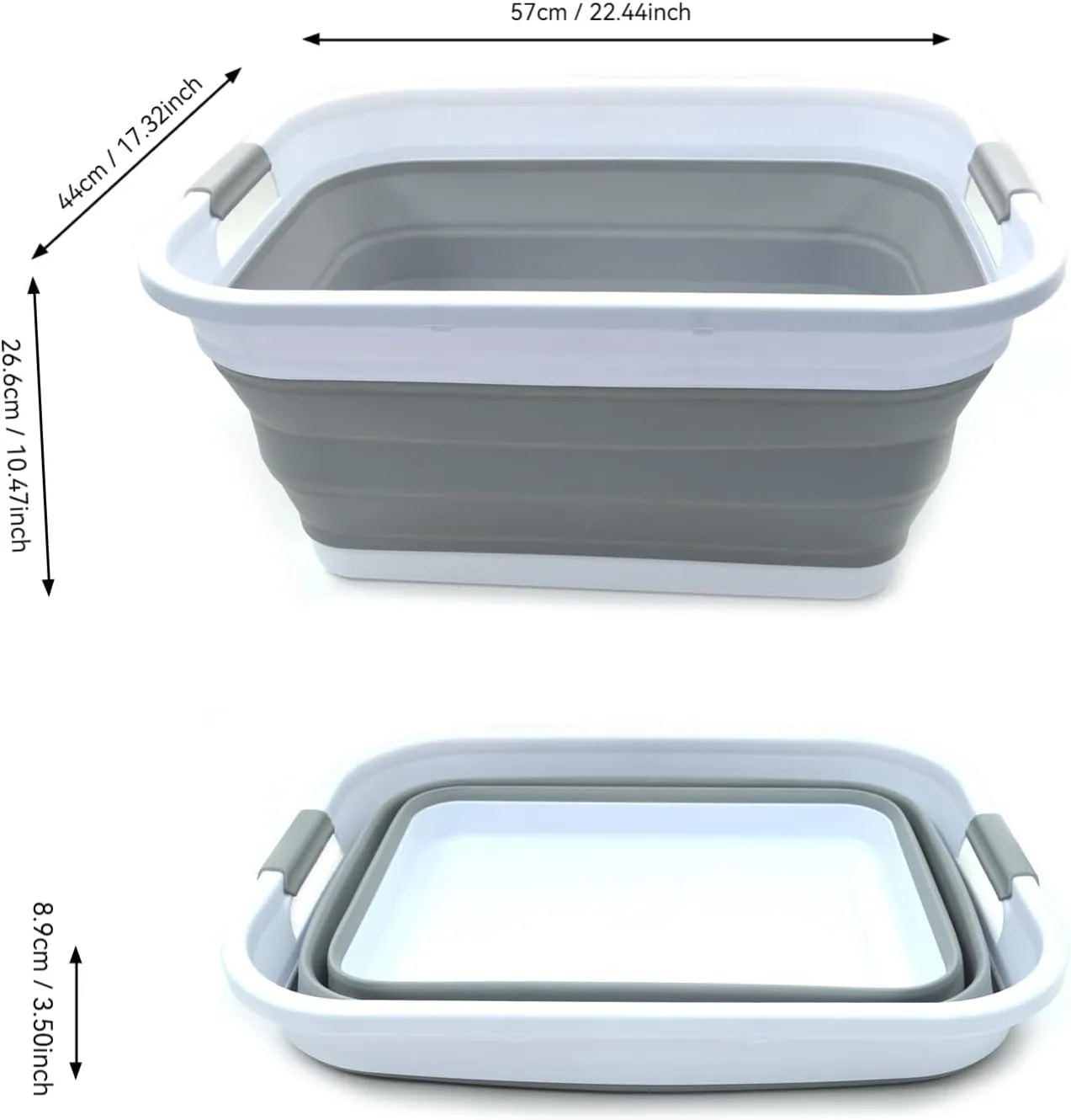 SAMMART 41L (10.8 gallon) Collapsible Plastic Laundry Basket-Foldable Pop Up Storage Container/Organizer-Portable Washing Tub-Space Saving Hamper, Water capacity: 32L (8.4 gallon) (Rectangular, Grey)