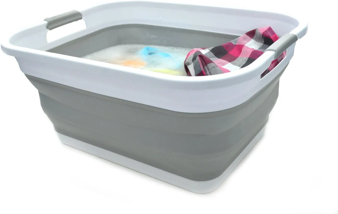 SAMMART 41L (10.8 gallon) Collapsible Plastic Laundry Basket-Foldable Pop Up Storage Container/Organizer-Portable Washing Tub-Space Saving Hamper, Water capacity: 32L (8.4 gallon) (Rectangular, Grey)