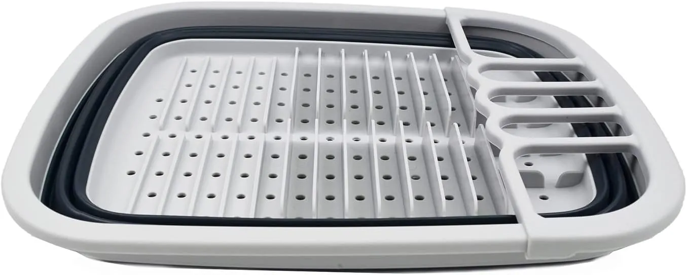SAMMART 8L (2.11Gallons) Collapsible Plastic Dish Drainer - Foldable Drying Rack Set - Portable Dinnerware Organizer - Space Saving Dishes and Utensil Kitchen Storage(Grey/Slate Grey)