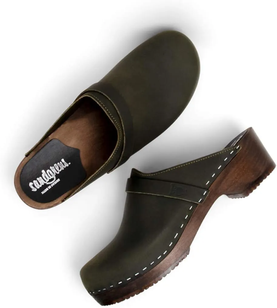 Sandgrens Handmade Swedish Wood Clogs for Men, Low Heel Mule | Malmö