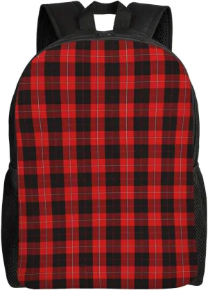 Scottish Clan Cunningham Red And Black Tartan Minimalist Laptop Backpack – Waterproof Business Travel Bag, Breathable Design, Modern Work & Leisure