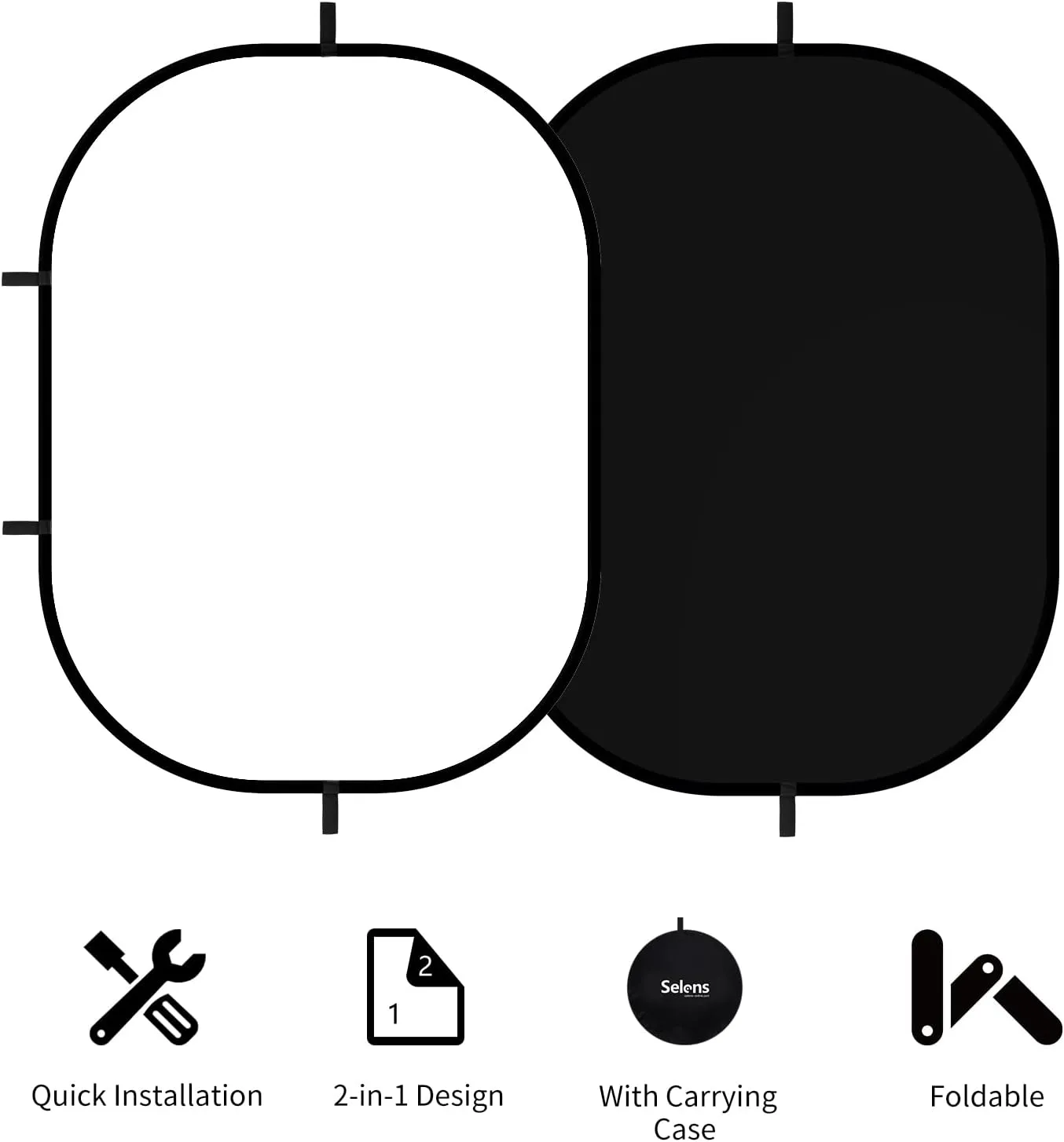 Selens Black White Backdrop 59x78.7inches Pop Up Collapsible Background with Carrying Bag for YouTube Streaming Photo Studio Portrait Indoor Photography Foldable Pop Out Panel Reversible Backdrop