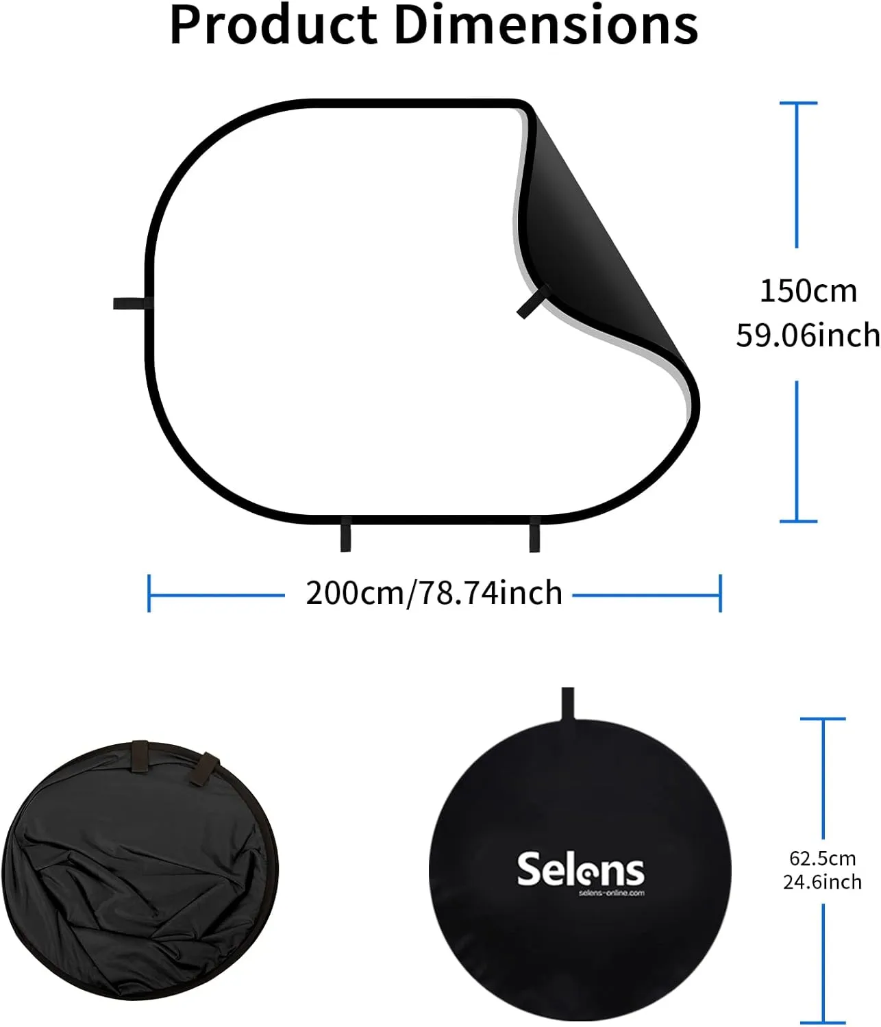 Selens Black White Backdrop 59x78.7inches Pop Up Collapsible Background with Carrying Bag for YouTube Streaming Photo Studio Portrait Indoor Photography Foldable Pop Out Panel Reversible Backdrop