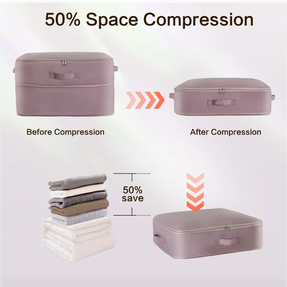 Self Compression Storage Bags with Zipper, (pink) - Heavy Duty Fabric Space Saver for Blankets, Comforters & Clothes - No Vacuum Needed, Foldable & Reusable for Home & Dorm Organization