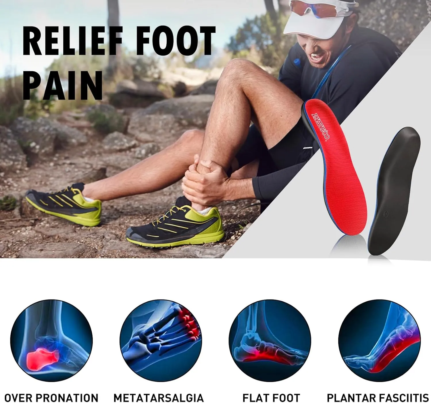 Shoe Insoles Arch Support Inserts Orthotic Insoles for Plantar Fasciitis, Flat Feet, High Arch, Pronation, Heel Spurs & Foot Pain