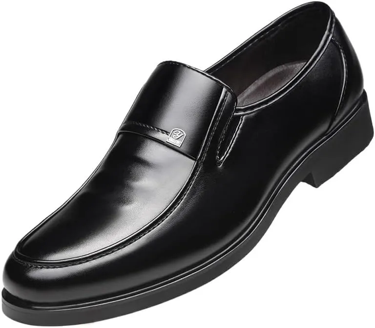 Shoes Dress Oxford for Men Men's Formal Slip-On Oxford Shoes, Round Toe Brogue Design, New Block Heel Non-Slip Low Top Business Shoes