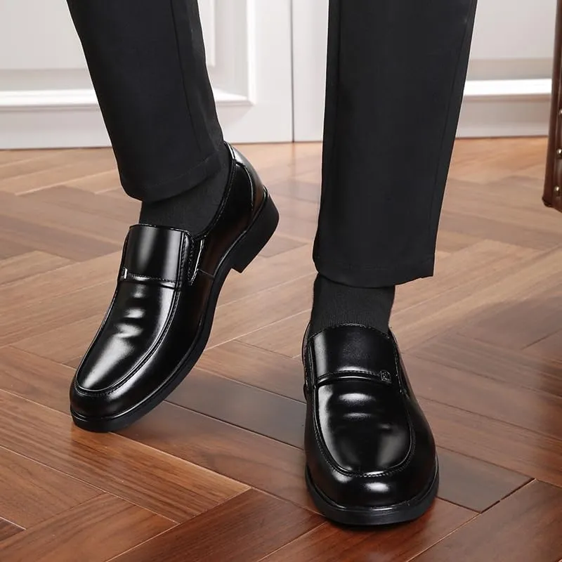 Shoes Dress Oxford for Men Men's Formal Slip-On Oxford Shoes, Round Toe Brogue Design, New Block Heel Non-Slip Low Top Business Shoes