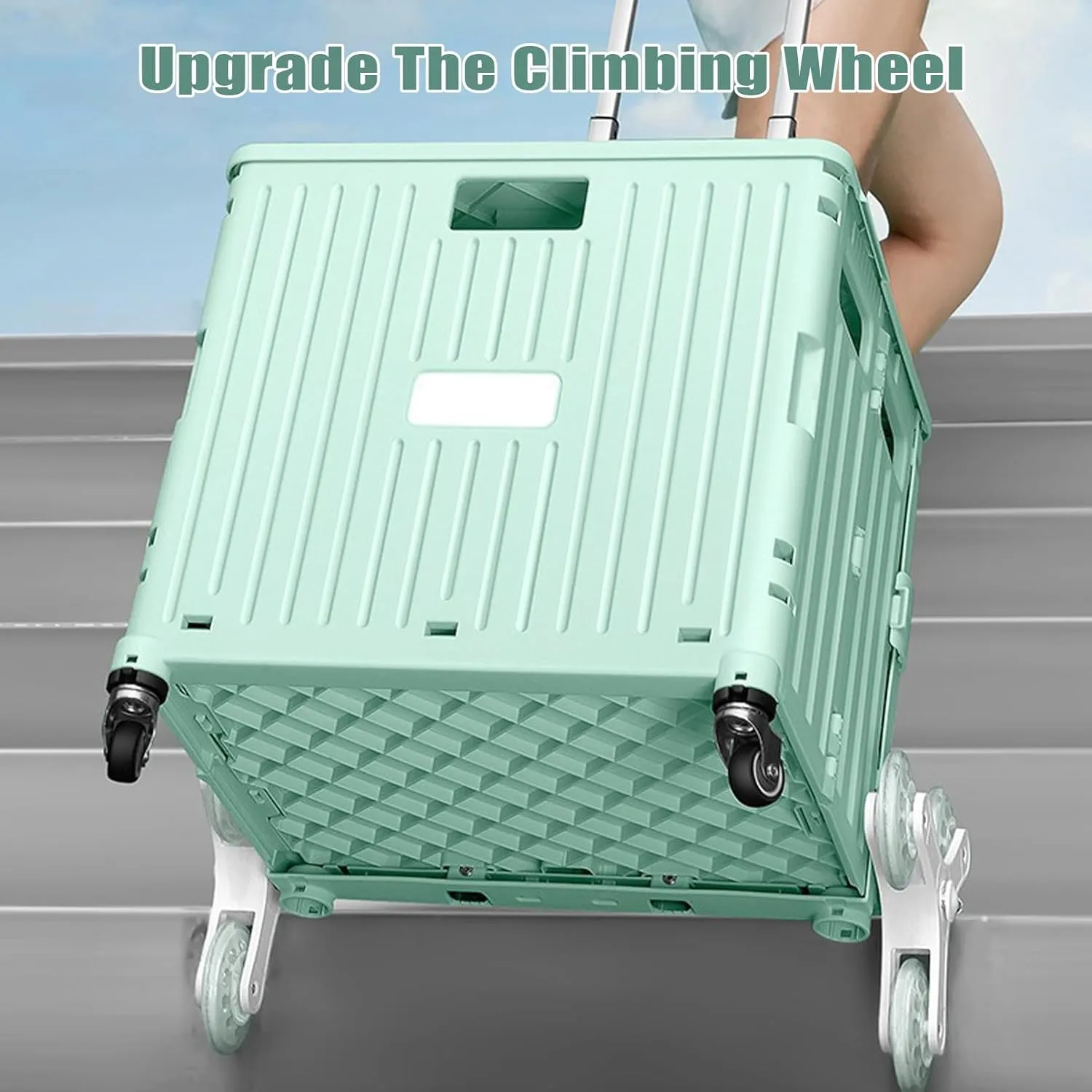 Shopping Trolley Box on Wheels, Plastic Book Trolley Secure Lid 50kg Loading 65L Capacity Collapsible climbing stairs Grocery Bags for Shopping, Moving, Storage, Office T (Pink 45L)