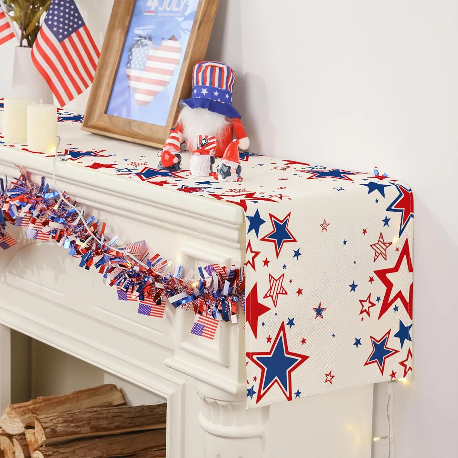 Siilues 4th of July Table Runner, Star Patriotic Decorations Memorial Day Deocr for Home Indoor Outdoor Party Dinning Table Decorations 13x120 Inch