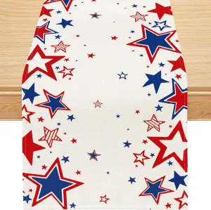 Siilues 4th of July Table Runner, Star Patriotic Decorations Memorial Day Deocr for Home Indoor Outdoor Party Dinning Table Decorations 13x120 Inch