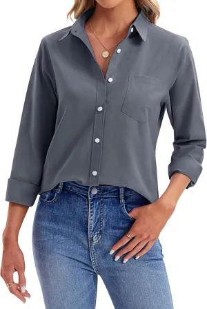 siliteelon Womens Button Down Shirts Long Sleeve Collared Office Work Blouses Tops with Pocket Oxford Shirts