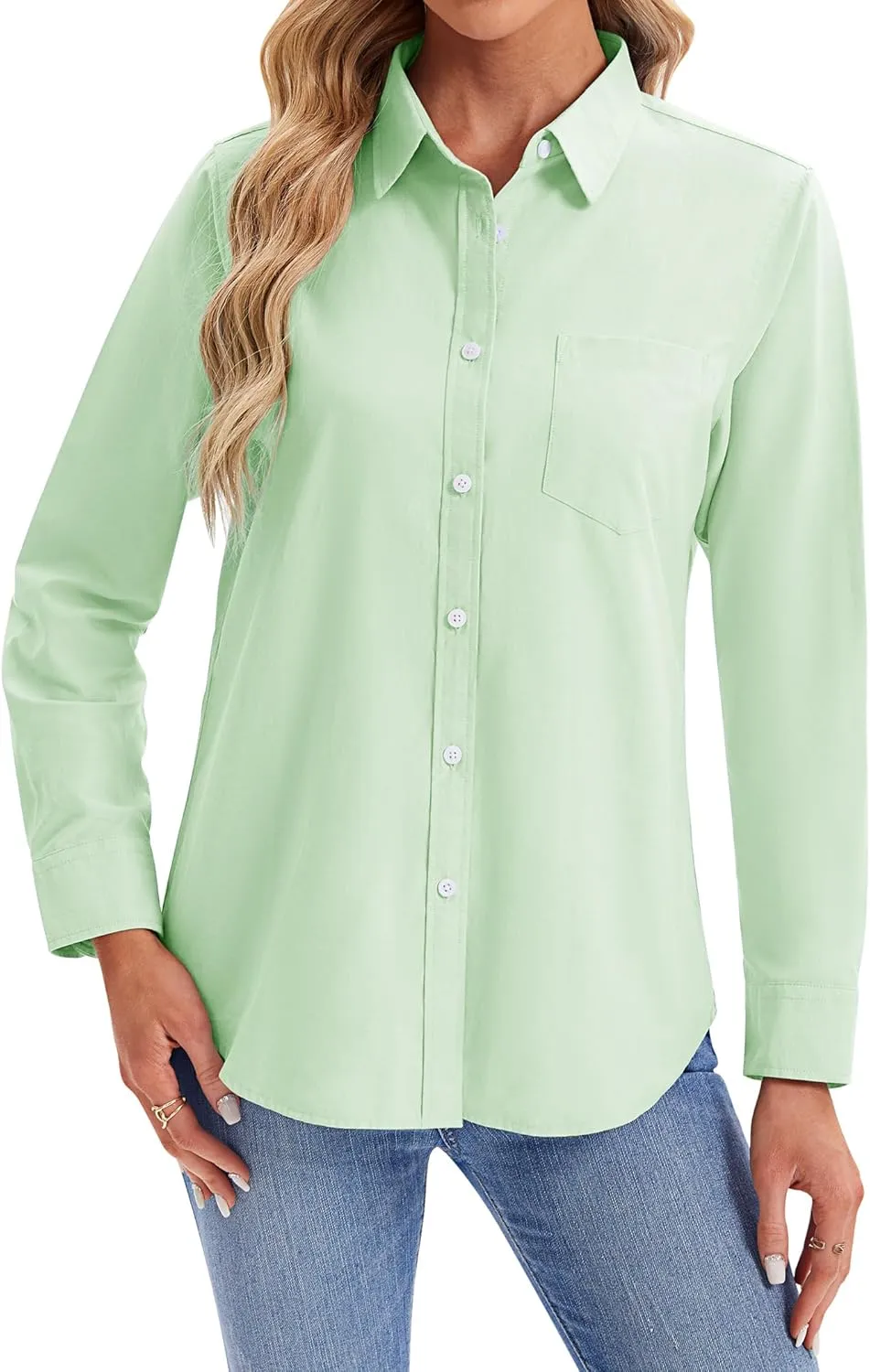 siliteelon Womens Button Down Shirts Long Sleeve Collared Office Work Blouses Tops with Pocket Oxford Shirts