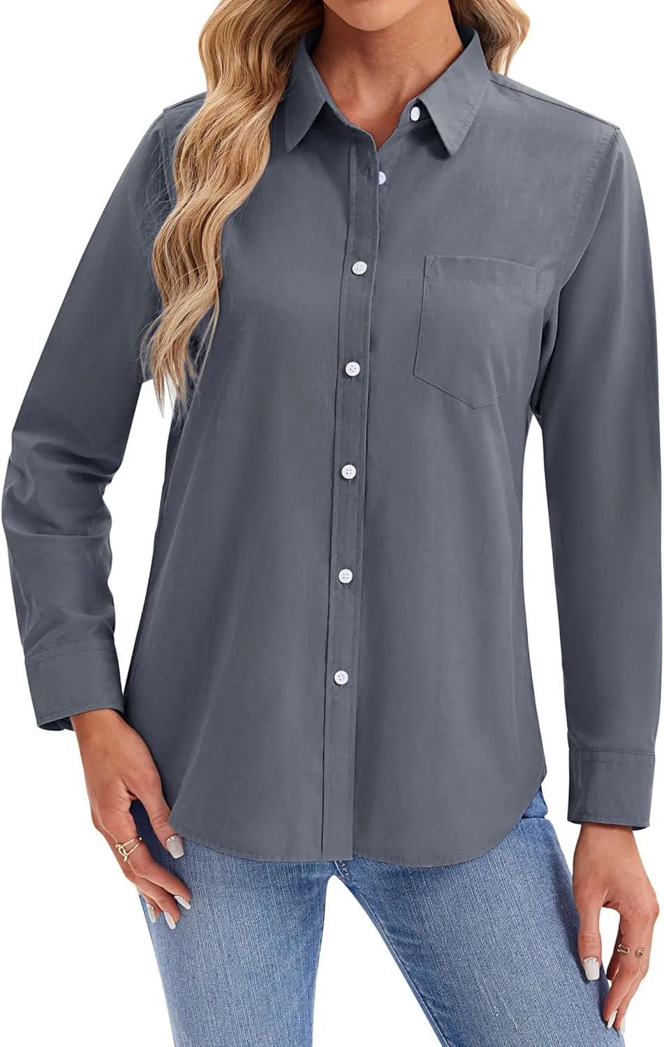 siliteelon Womens Button Down Shirts Long Sleeve Collared Office Work Blouses Tops with Pocket Oxford Shirts