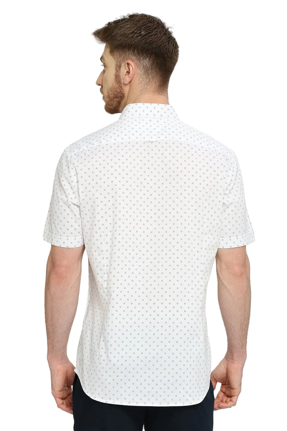 Slim Fit Cotton Oxford Printed Halfsleeves Shirt