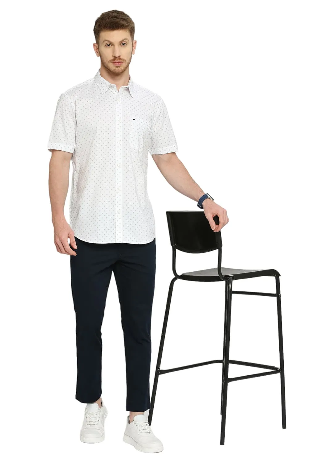 Slim Fit Cotton Oxford Printed Halfsleeves Shirt