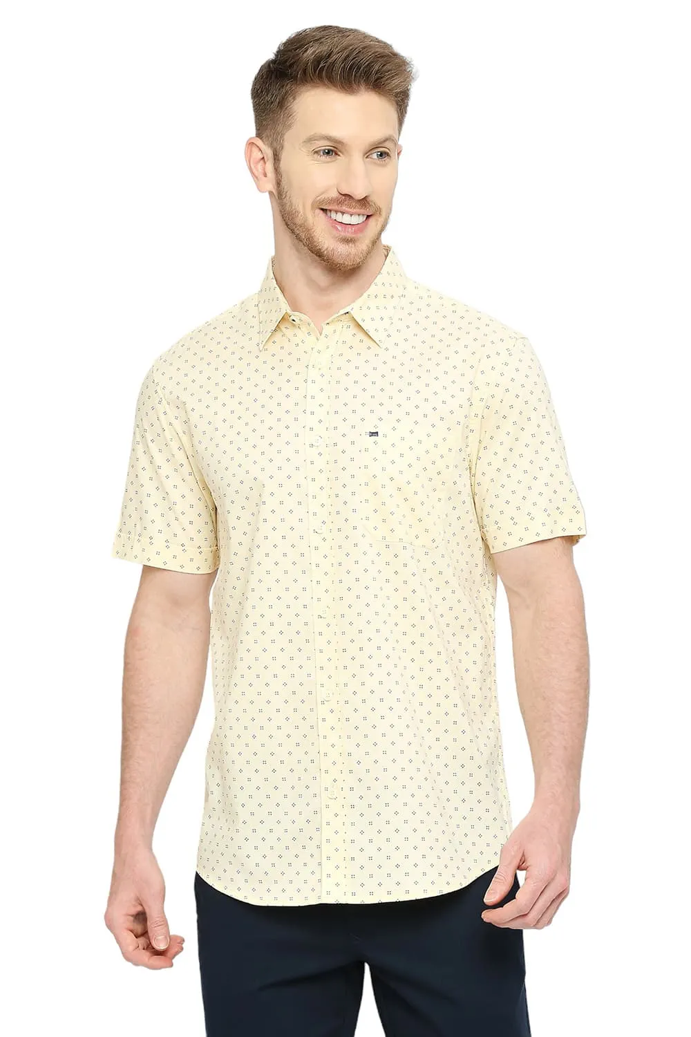 Slim Fit Cotton Oxford Printed Halfsleeves Shirt