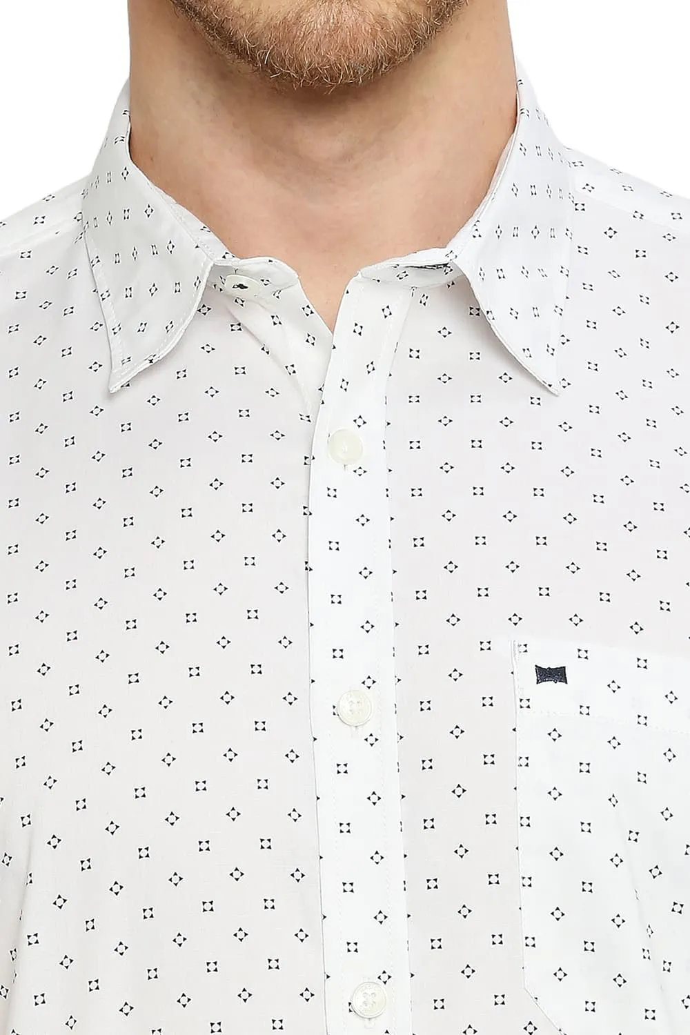 Slim Fit Cotton Oxford Printed Halfsleeves Shirt