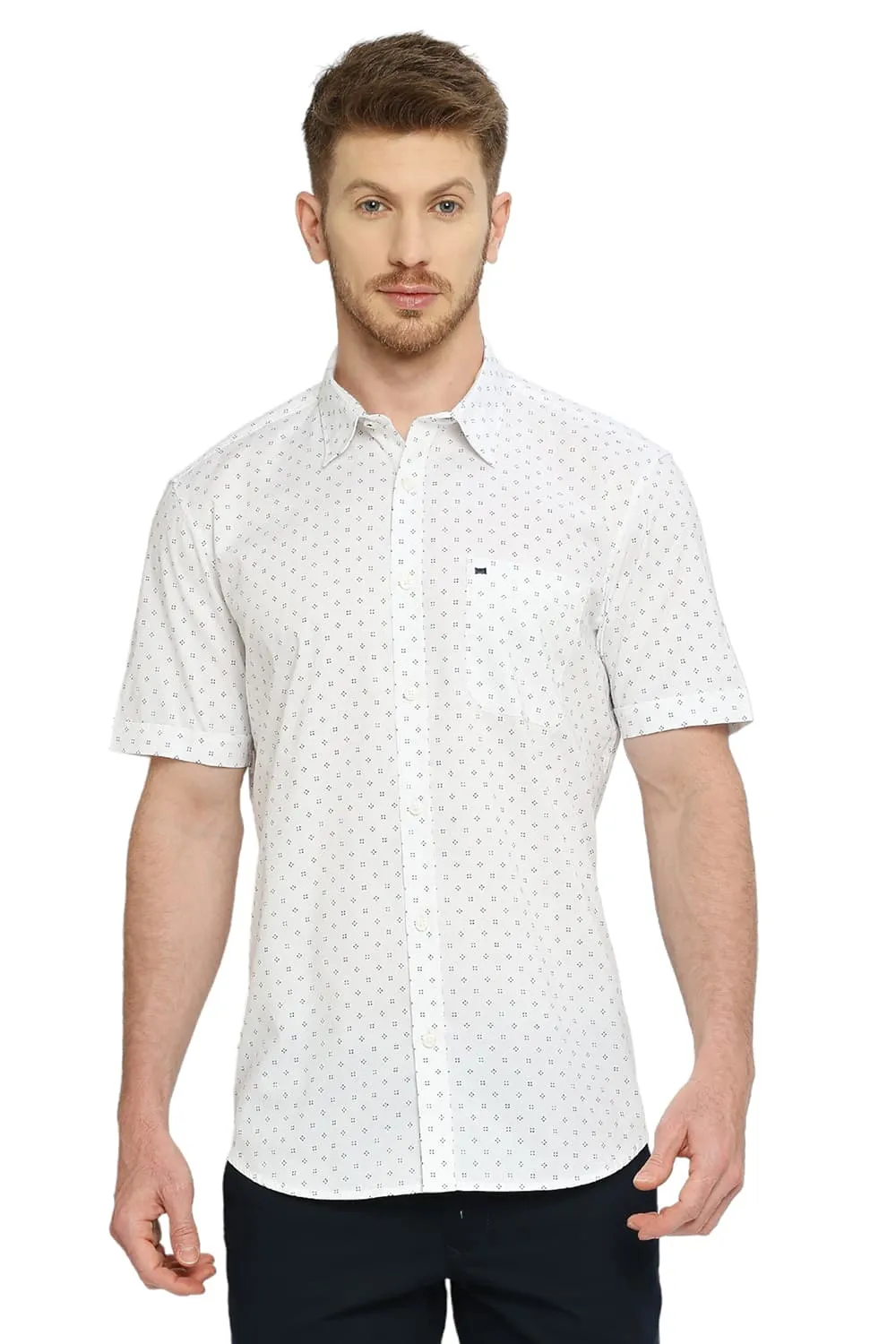 Slim Fit Cotton Oxford Printed Halfsleeves Shirt