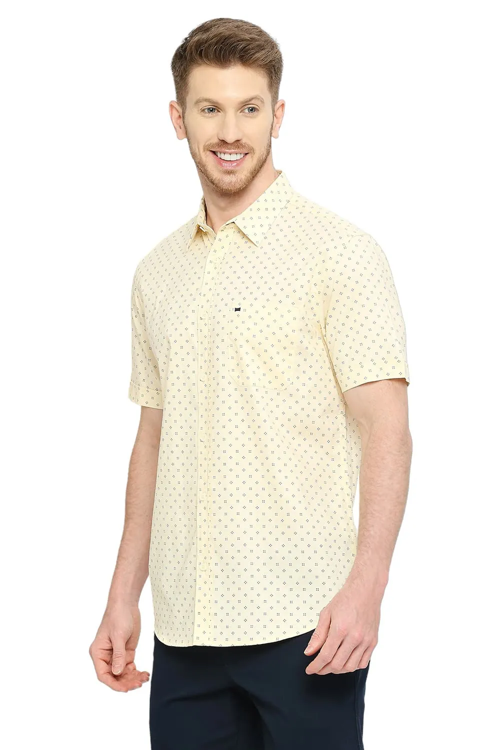 Slim Fit Cotton Oxford Printed Halfsleeves Shirt