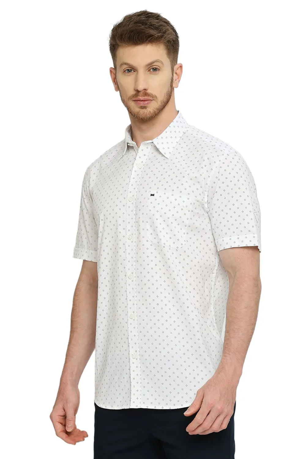 Slim Fit Cotton Oxford Printed Halfsleeves Shirt