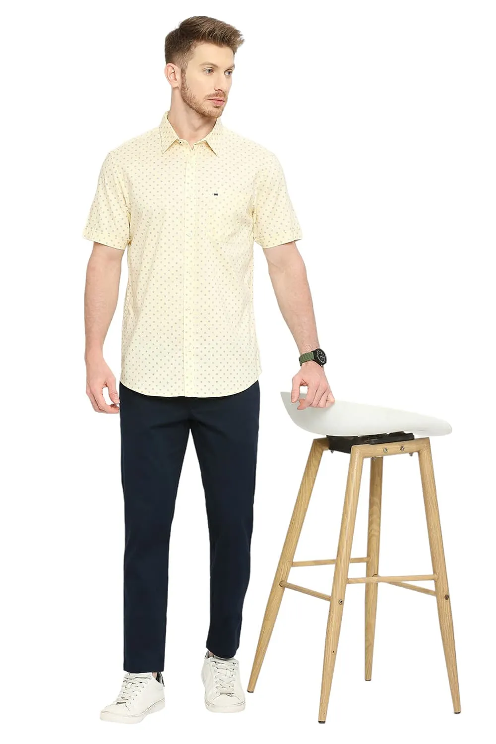 Slim Fit Cotton Oxford Printed Halfsleeves Shirt