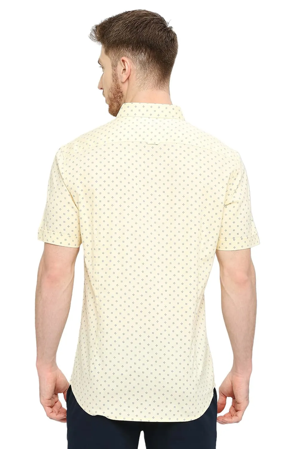 Slim Fit Cotton Oxford Printed Halfsleeves Shirt
