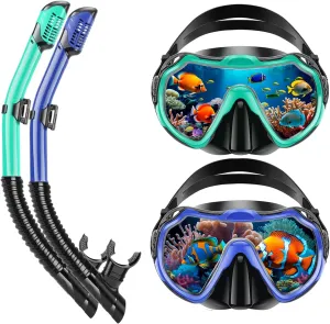 Snorkeling Gear for Adults, Adult Snorkel Set with Panoramic Anti-Leak and Anti-Fog Tempered Glass Snorkel Mask, Dry Top Snorkel, Snorkle Mask Set Adult with Mesh Bag Ear Plug for Snorkeling