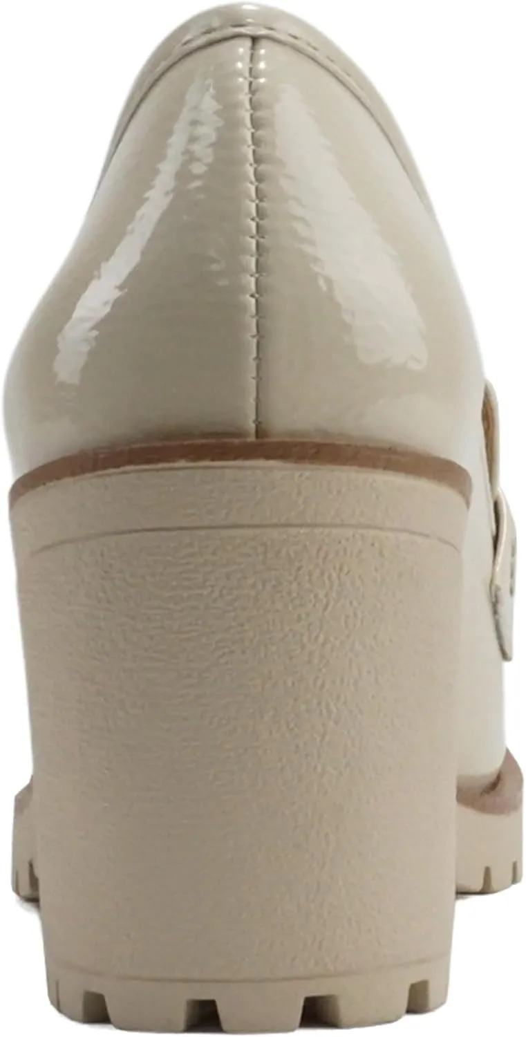 Soda “Kinder” ~ Women Slip On Chunky Mid Heel Lug Sole Penny Loafer Shoe
