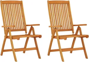 Solid Wood Folding Patio Chairs 2-Pack Adjustable Reclining Eucalyptus Outdoor Lounge Chairs for Garden Poolside and Backyard