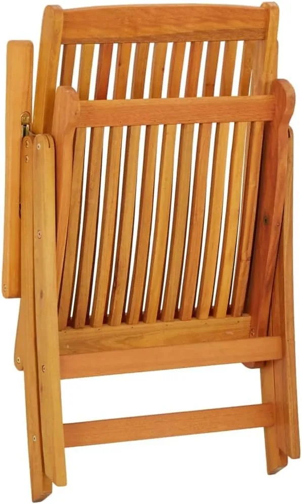Solid Wood Folding Patio Chairs 2-Pack Adjustable Reclining Eucalyptus Outdoor Lounge Chairs for Garden Poolside and Backyard