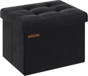 SONGMICS Storage Ottoman, Foldable Small Ottoman Foot Rest, 12.2 x 16.1 Inches Foot Stool, Load up to 286 lb, for Living Room, Bedroom, Dorm, Ink Black ULSF200B01