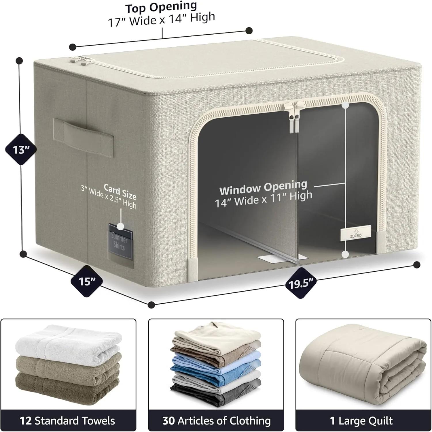 Sorbus Storage Bins with Divided Interior - Large Stackable & Foldable Organizer Containers with Metal Frame, Oxford Fabric, Large Window & Carry Handles - Organization for Bedroom, Linens & Clothes